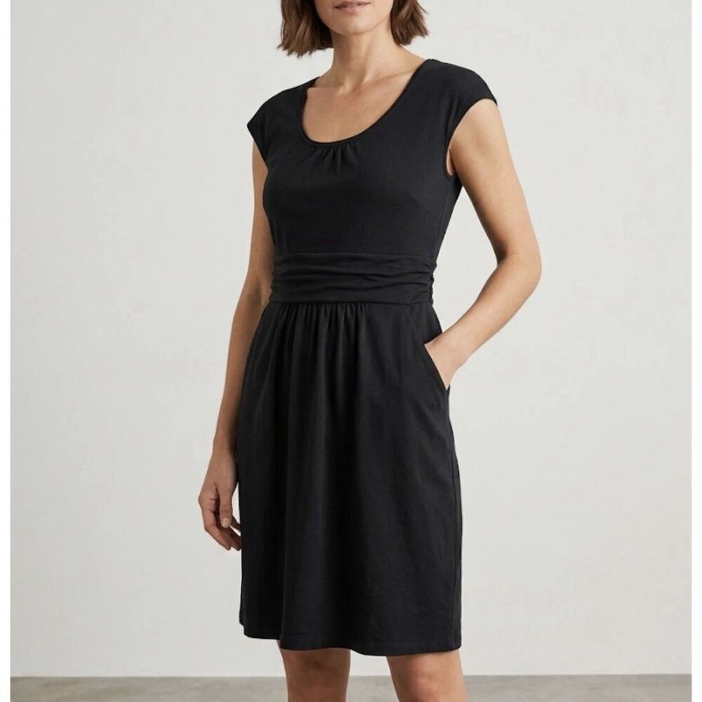 Boden Margot Dress Womens Petite 8P Black Pockets Cottage Paisley Pockets Comfy